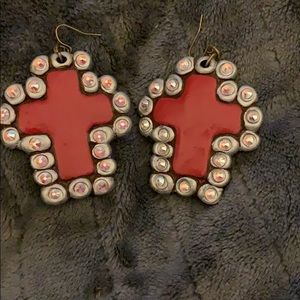 Red bling cross Sookie  Sookie clay earrings